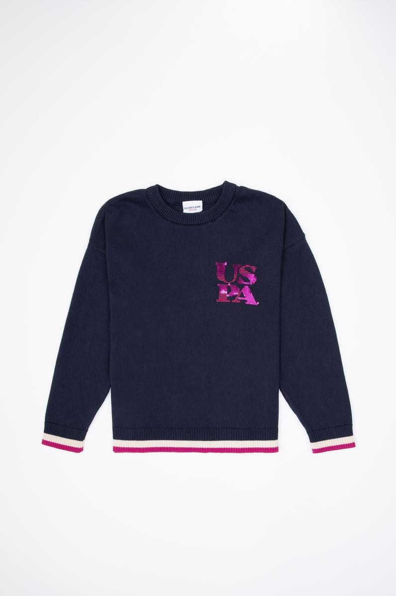 Kız Çocuk Bisiklet Yaka Lacivert Kazak