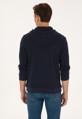 Erkek Regular Fit Yarım Fermuarlı Kapüşonlu Lacivert Sweatshirt - 50315525041