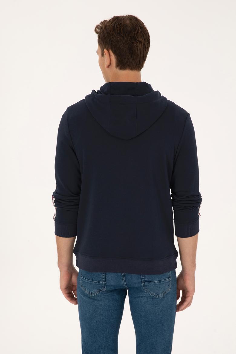 Erkek Regular Fit Yarım Fermuarlı Kapüşonlu Lacivert Sweatshirt - 50315525041