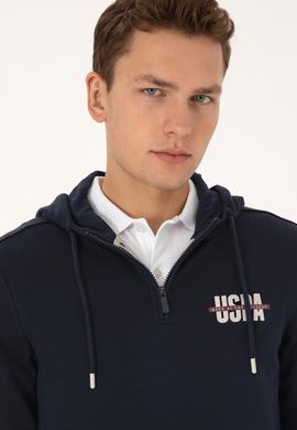 Erkek Regular Fit Yarım Fermuarlı Kapüşonlu Lacivert Sweatshirt - 50315525041