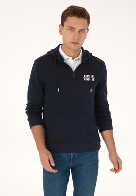 Erkek Regular Fit Yarım Fermuarlı Kapüşonlu Lacivert Sweatshirt - 50315525041