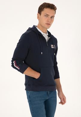 Erkek Regular Fit Yarım Fermuarlı Kapüşonlu Lacivert Sweatshirt - 50315525041