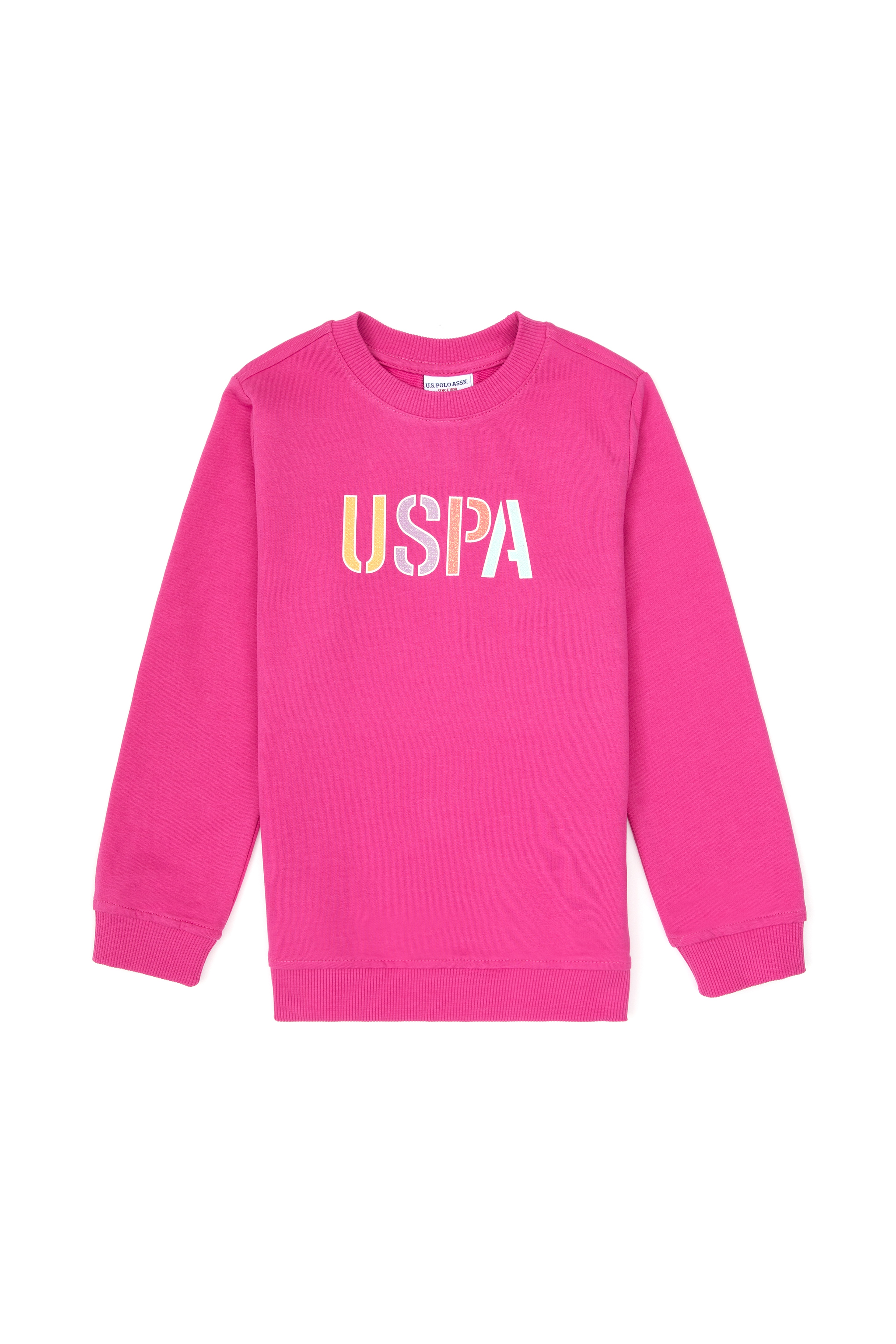 Kız Çocuk Pembe Bisiklet Yaka Basic Sweatshirt - Image 1