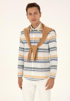 Erkek Krem Uzun Kollu Raporlu Gömlek - 50308456010