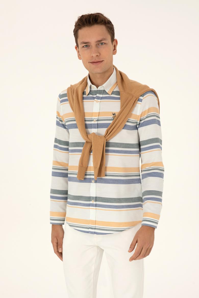 Erkek Krem Uzun Kollu Raporlu Gömlek