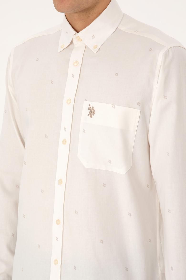 Erkek Krem Uzun Kollu Baskılı Gömlek - 50308561010