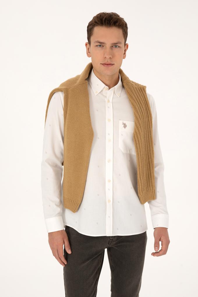 Erkek Krem Uzun Kollu Baskılı Gömlek