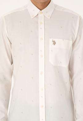 Erkek Krem Uzun Kollu Baskılı Gömlek - 50308561010