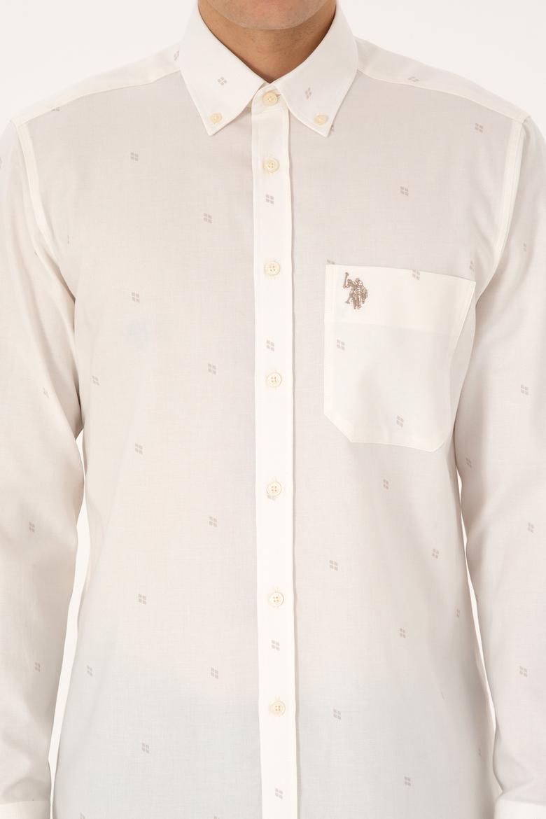 Erkek Krem Uzun Kollu Baskılı Gömlek - 50308561010