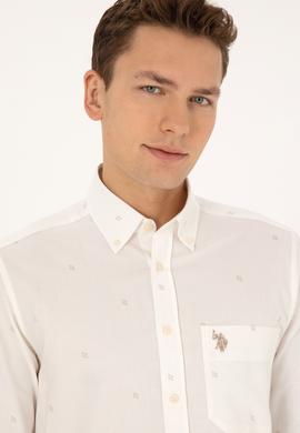 Erkek Krem Uzun Kollu Baskılı Gömlek - 50308561010