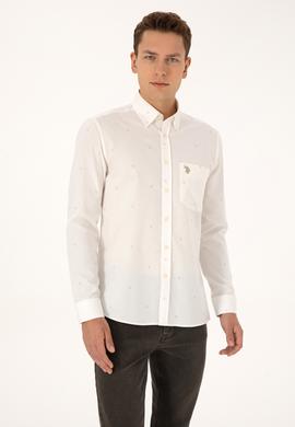 Erkek Krem Uzun Kollu Baskılı Gömlek - 50308561010