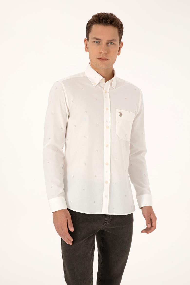 Erkek Krem Uzun Kollu Baskılı Gömlek - 50308561010