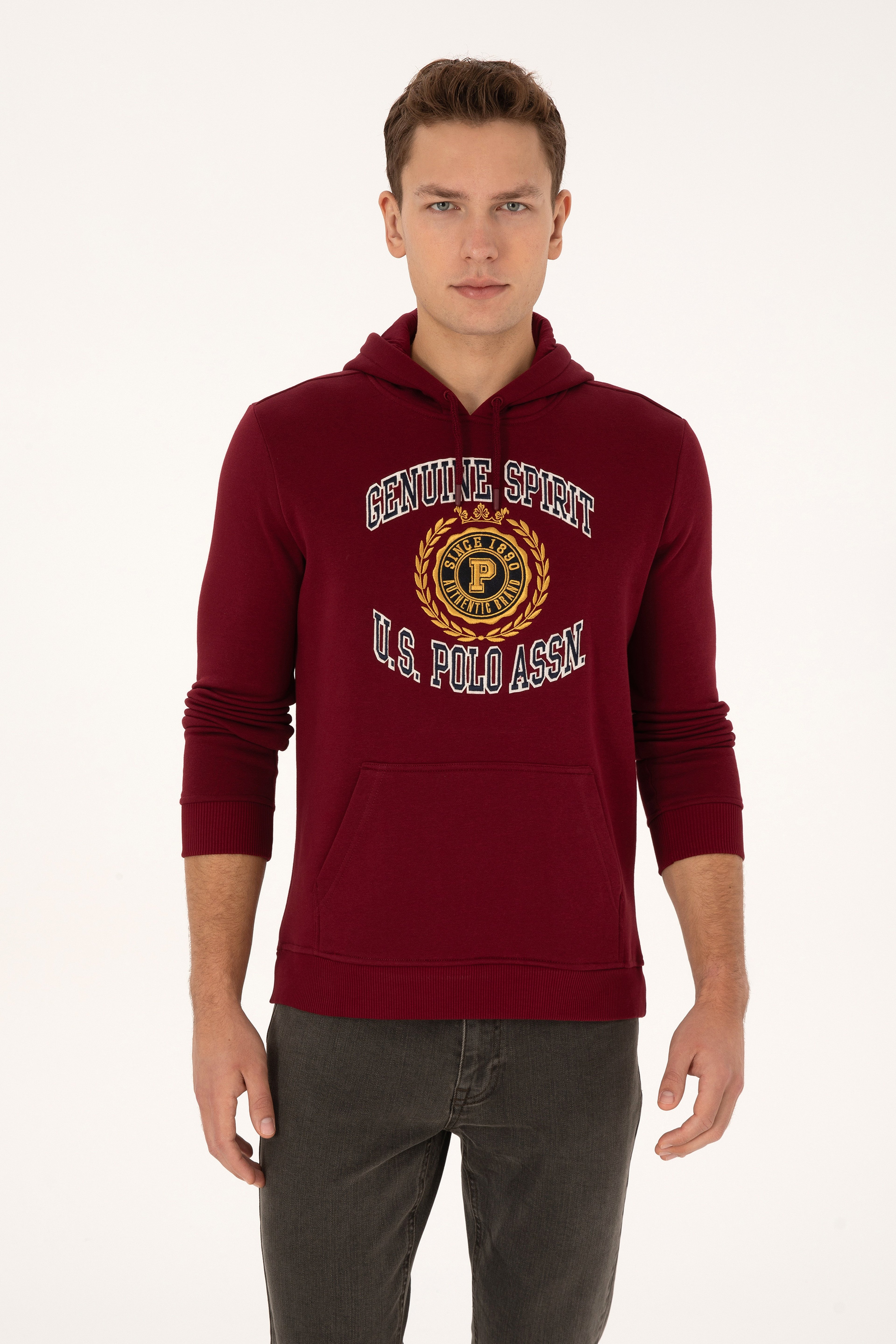Erkek Regular Fit Kapüşonlu Şardonlu Bordo Sweatshirt - Image 3