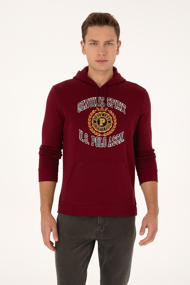 Erkek Regular Fit Kapüşonlu Şardonlu Bordo Sweatshirt - 50308999026