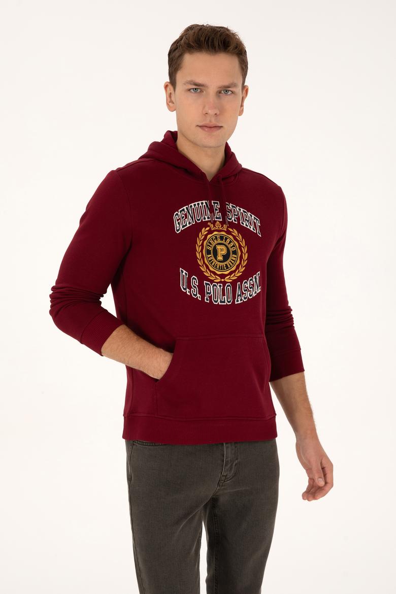Erkek Regular Fit Kapüşonlu Şardonlu Bordo Sweatshirt