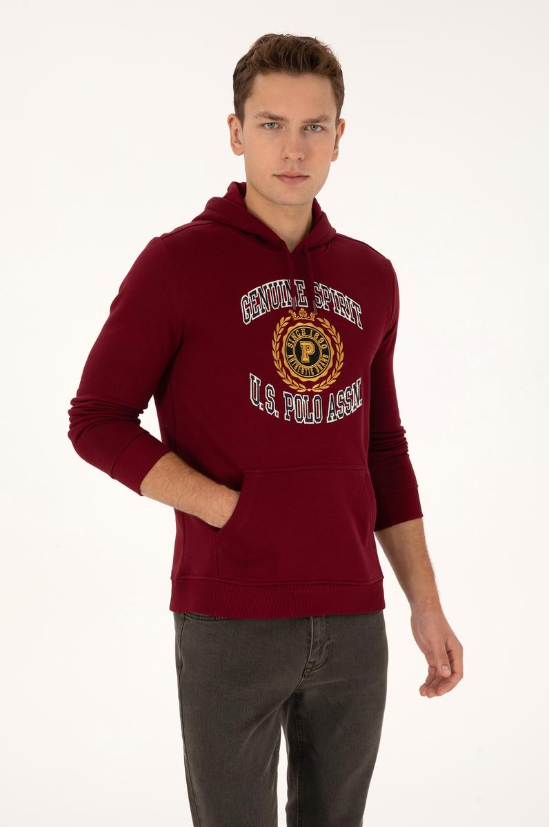 Erkek Regular Fit Kapüşonlu Şardonlu Bordo Sweatshirt