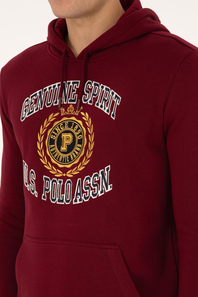 Erkek Regular Fit Kapüşonlu Şardonlu Bordo Sweatshirt - 50308999026