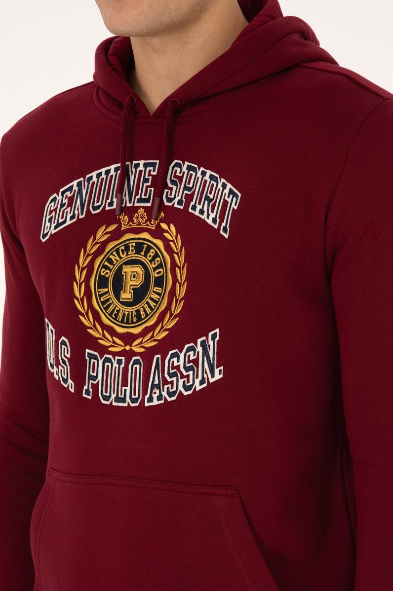 Erkek Regular Fit Kapüşonlu Şardonlu Bordo Sweatshirt