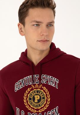 Erkek Regular Fit Kapüşonlu Şardonlu Bordo Sweatshirt - 50308999026