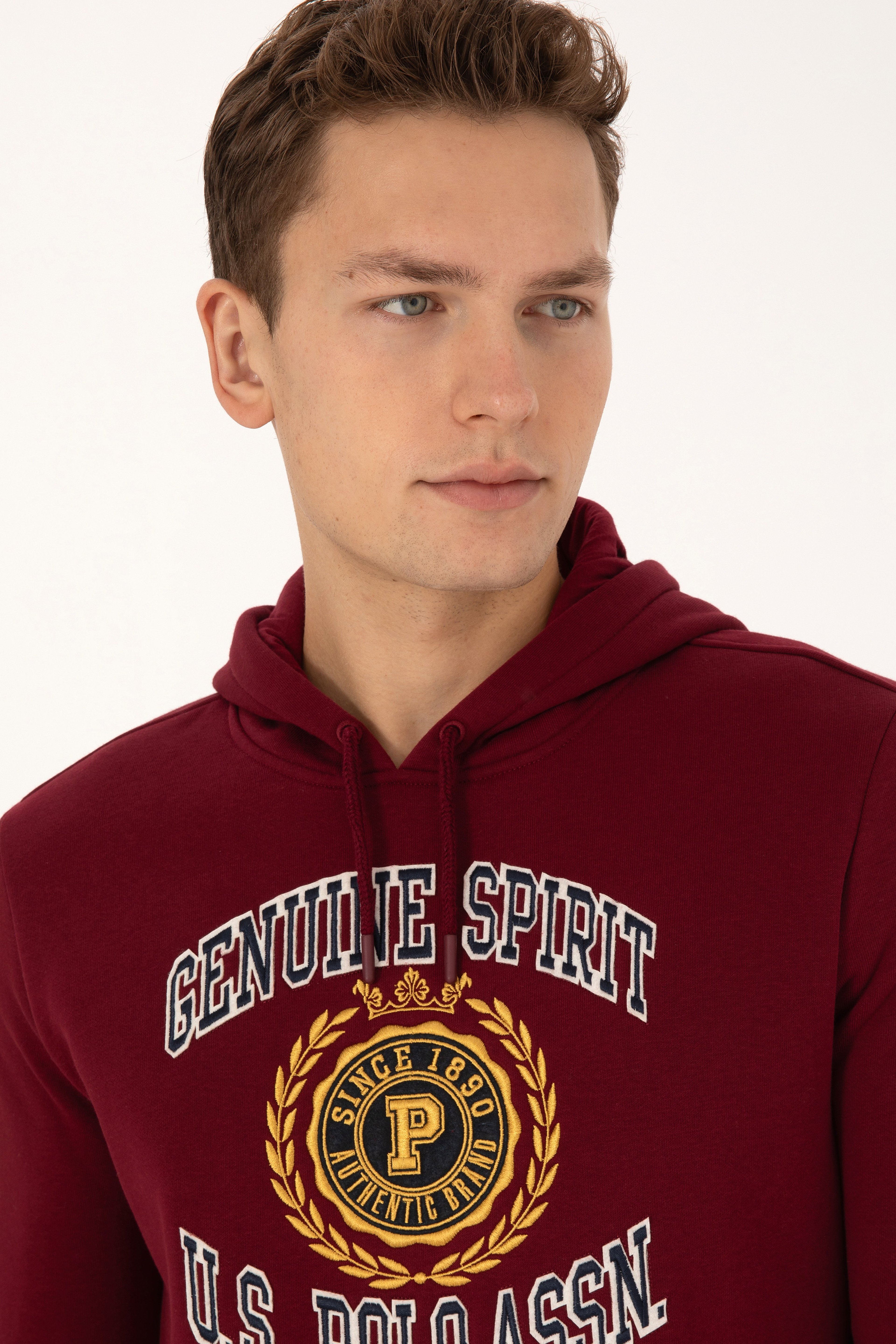 Erkek Regular Fit Kapüşonlu Şardonlu Bordo Sweatshirt