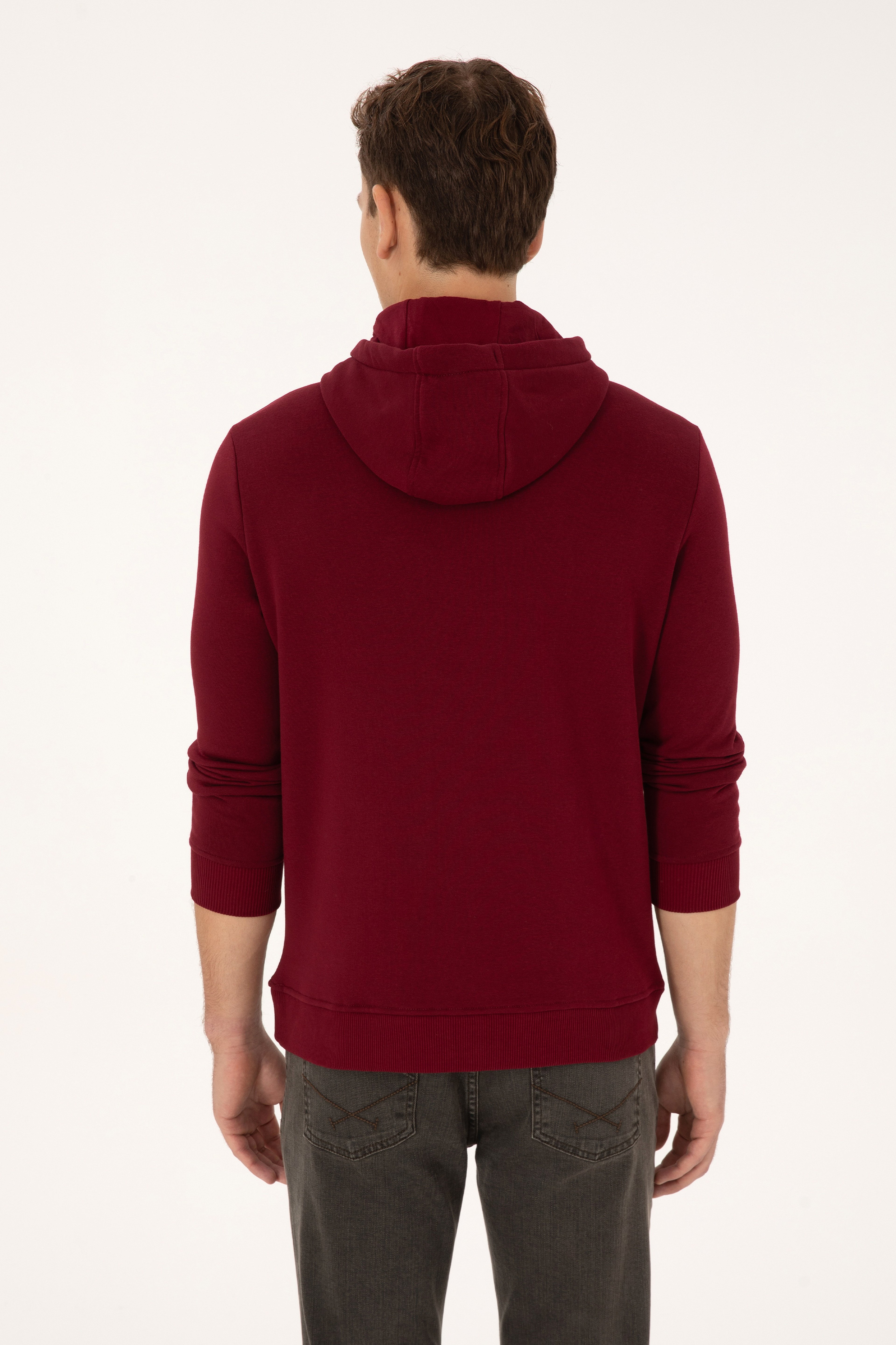 Erkek Regular Fit Kapüşonlu Şardonlu Bordo Sweatshirt