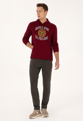 Erkek Regular Fit Kapüşonlu Şardonlu Bordo Sweatshirt - 50308999026