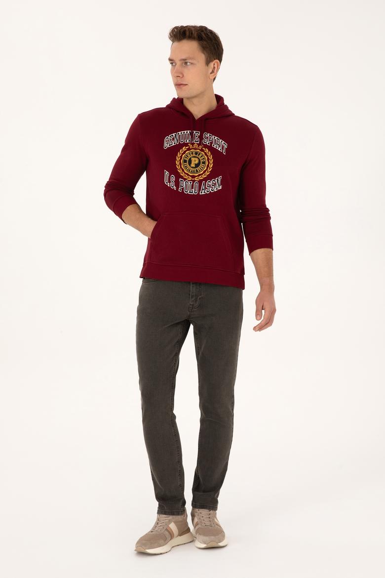 Erkek Regular Fit Kapüşonlu Şardonlu Bordo Sweatshirt - 50308999026