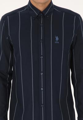 Erkek Lacivert Uzun Kollu Çizgili Gömlek - 50308537023