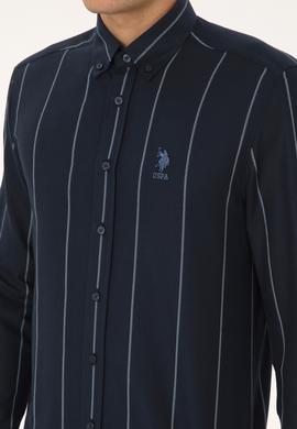 Erkek Lacivert Uzun Kollu Çizgili Gömlek - 50308537023