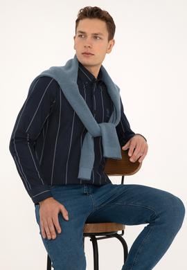 Erkek Lacivert Uzun Kollu Çizgili Gömlek - 50308537023