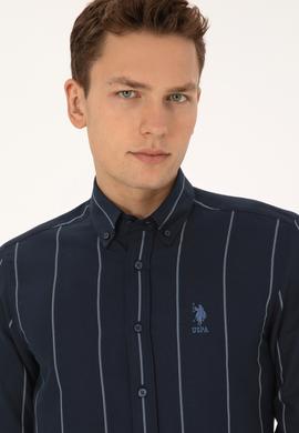 Erkek Lacivert Uzun Kollu Çizgili Gömlek - 50308537023