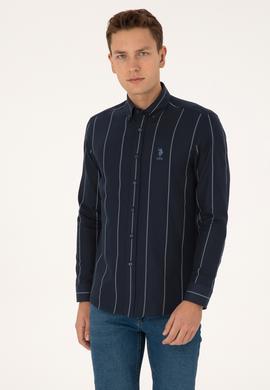 Erkek Lacivert Uzun Kollu Çizgili Gömlek - 50308537023