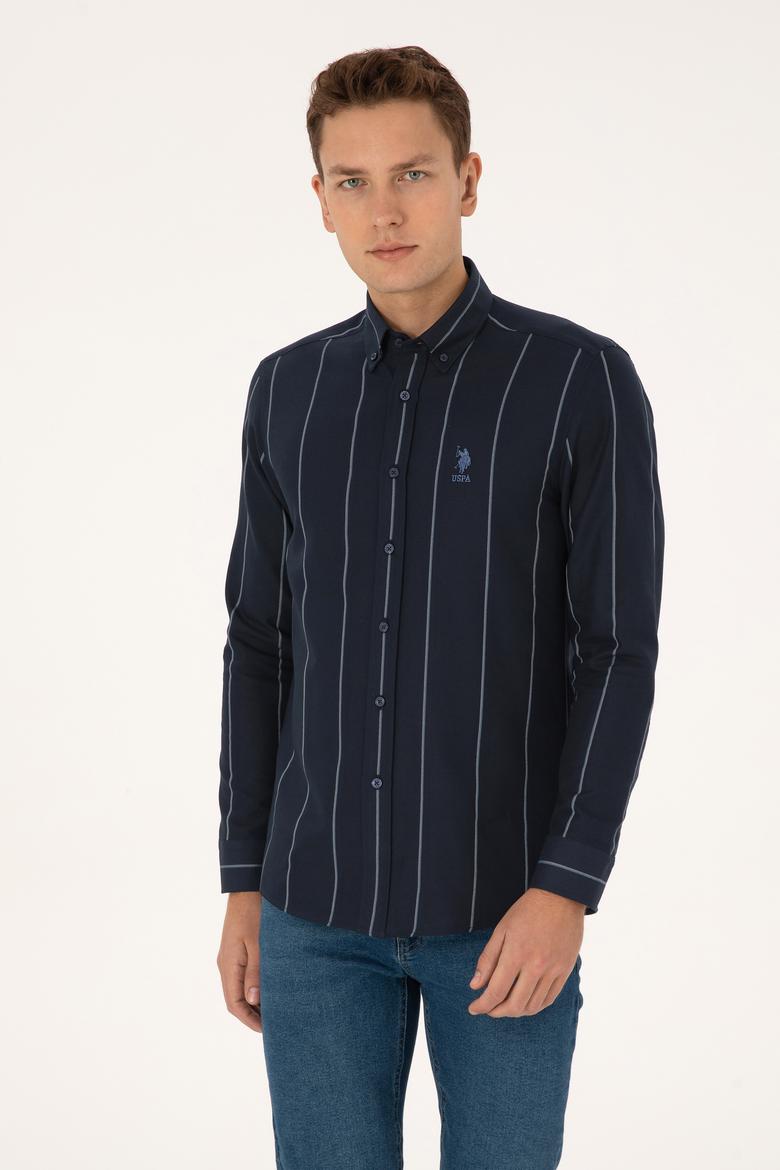 Erkek Lacivert Uzun Kollu Çizgili Gömlek - 50308537023