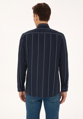 Erkek Lacivert Uzun Kollu Çizgili Gömlek - 50308537023