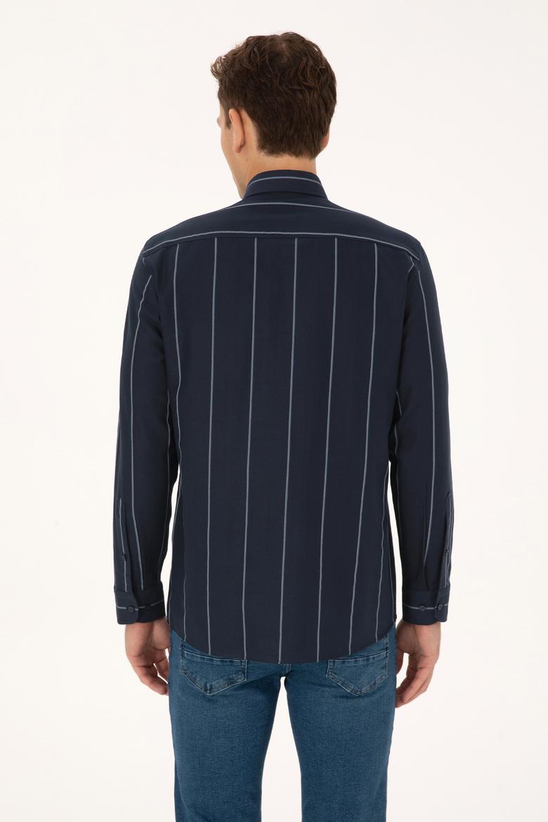 Erkek Lacivert Uzun Kollu Çizgili Gömlek - 50308537023