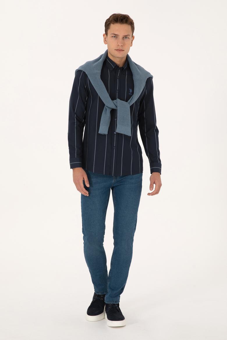 Erkek Lacivert Uzun Kollu Çizgili Gömlek - 50308537023