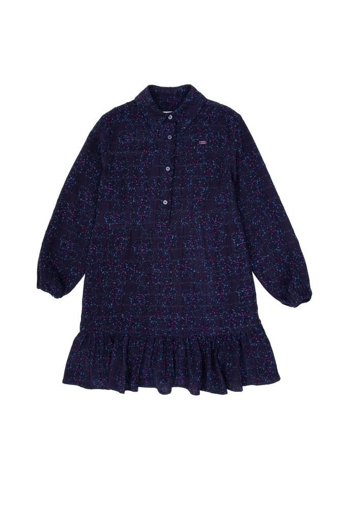 Kız Çocuk Lacivert Dokuma Elbise