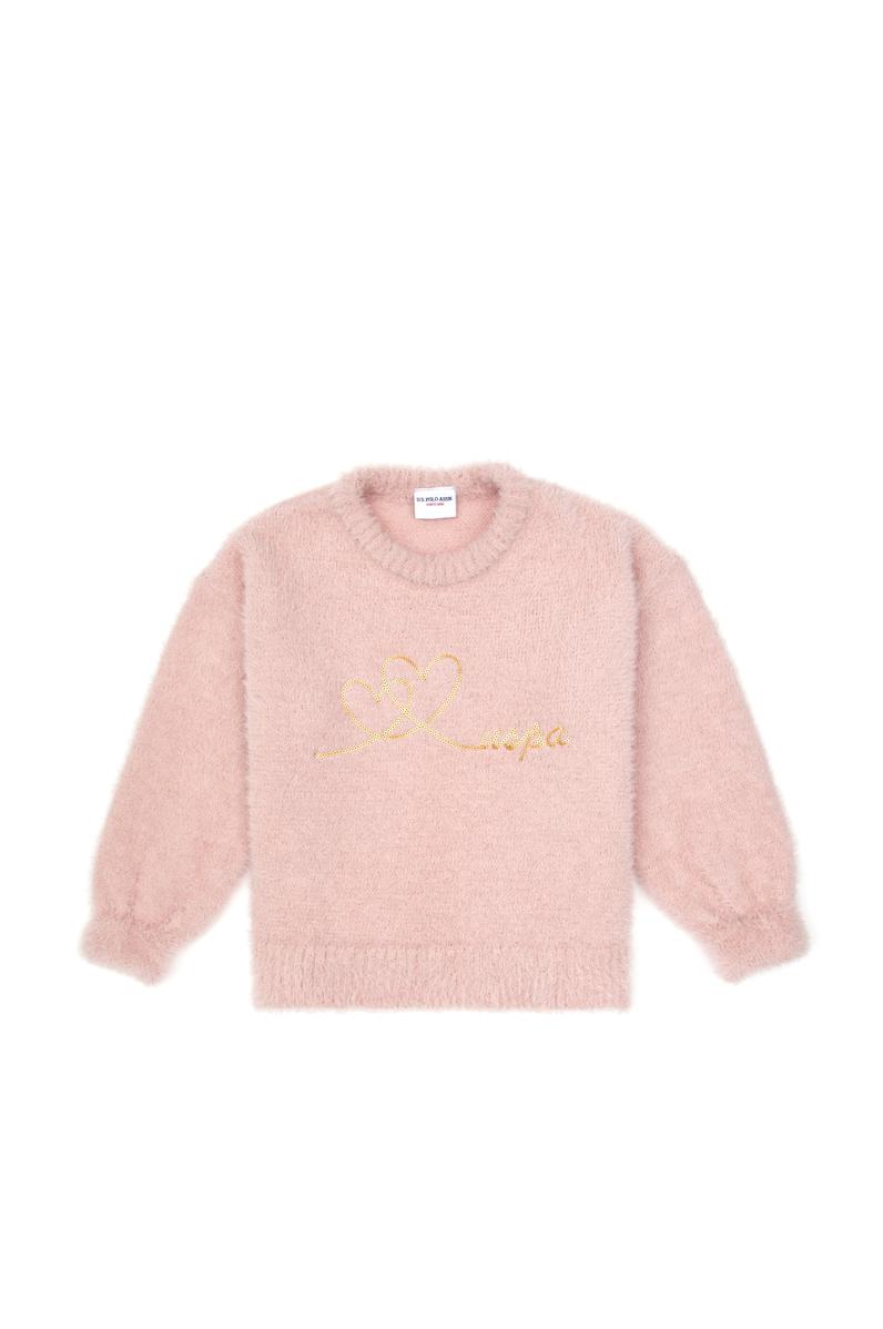 Kız Çocuk Bisiklet Yaka Pudra Kazak