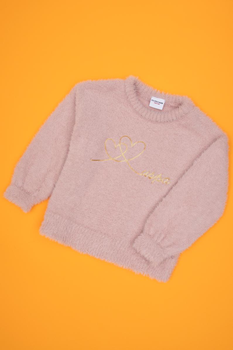 Kız Çocuk Bisiklet Yaka Pudra Kazak