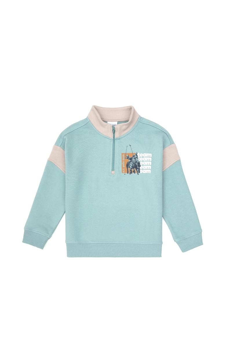 Erkek Çocuk Mint Yarım Fermuarlı Sweatshirt