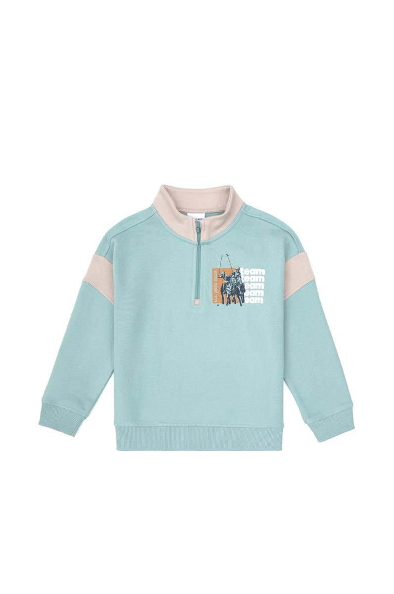 Erkek Çocuk Mint Yarım Fermuarlı Sweatshirt
