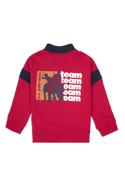 Erkek Çocuk Koyu Frambuaz Yarım Fermuarlı Sweatshirt