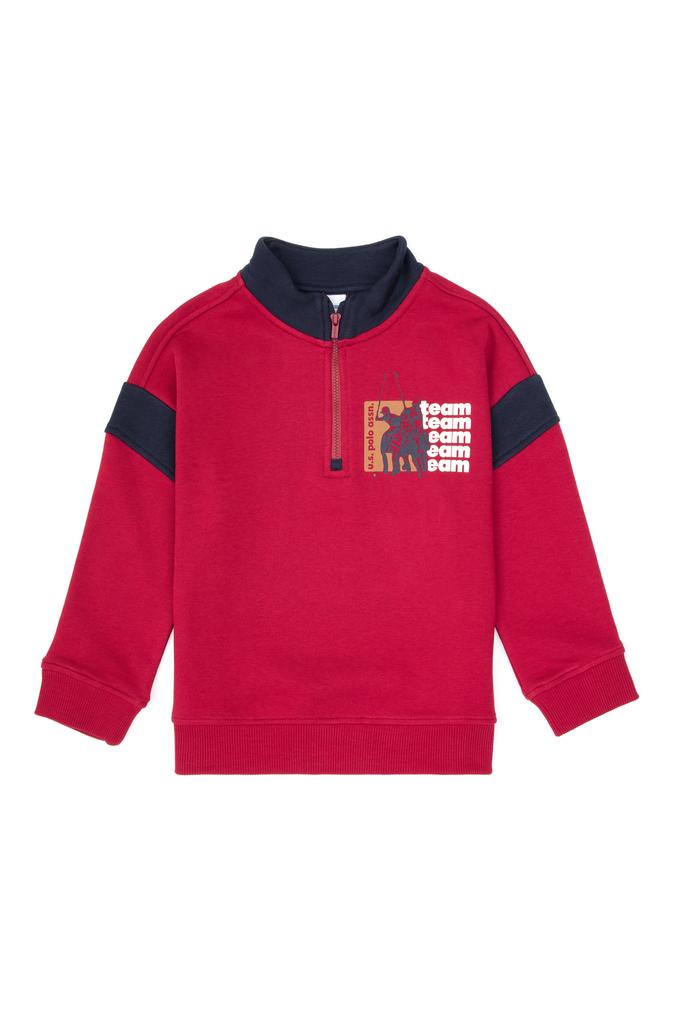 Erkek Çocuk Koyu Frambuaz Yarım Fermuarlı Sweatshirt