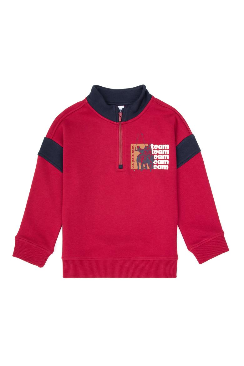 Erkek Çocuk Koyu Frambuaz Yarım Fermuarlı Sweatshirt