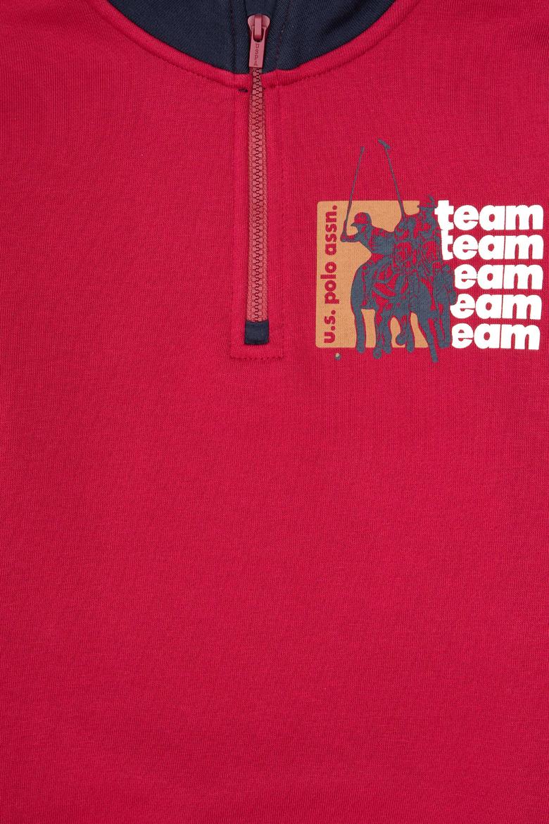 Erkek Çocuk Koyu Frambuaz Yarım Fermuarlı Sweatshirt - 50316610014