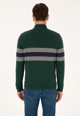 Erkek Regular Fit Yarım Fermuarlı Koyu Yeşil Kazak - 50315034043