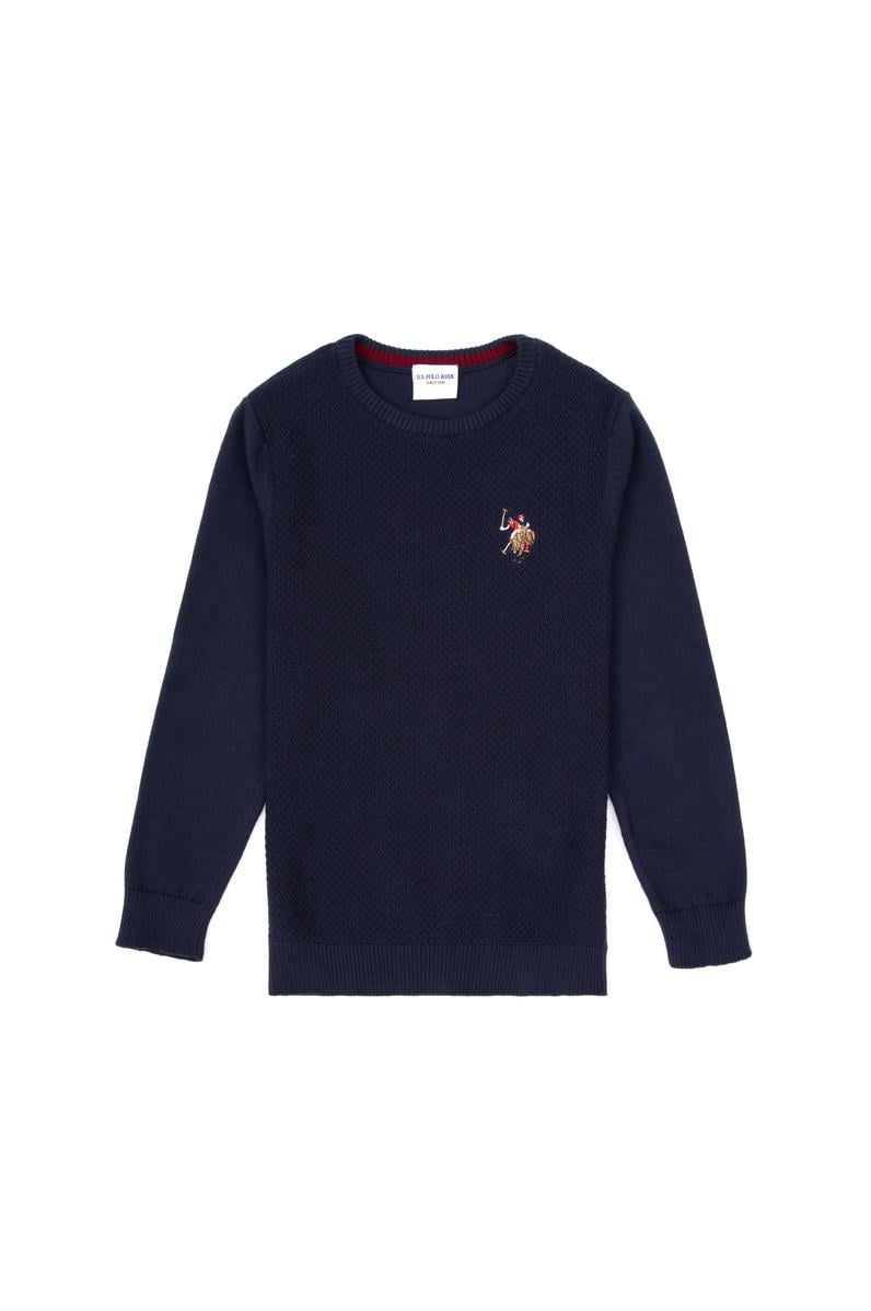 Erkek Çocuk Lacivert Bisiklet Yaka Basic Kazak