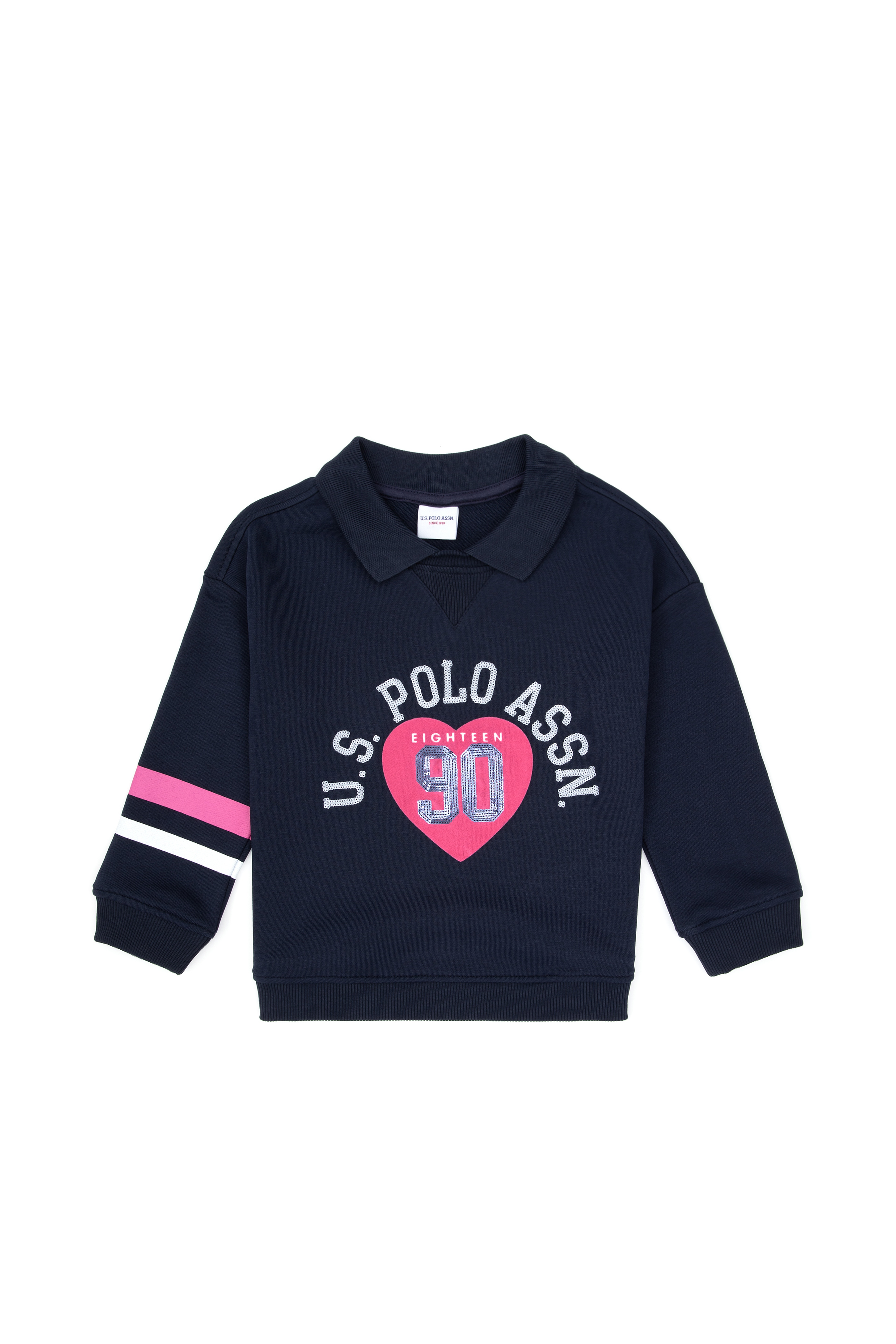 Kız Çocuk Lacivert Bisiklet Yaka Sweatshirt - Image 1