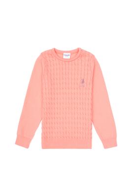 Kız Çocuk Neon Pembe Bisiklet Yaka Basic Kazak - 50313060051