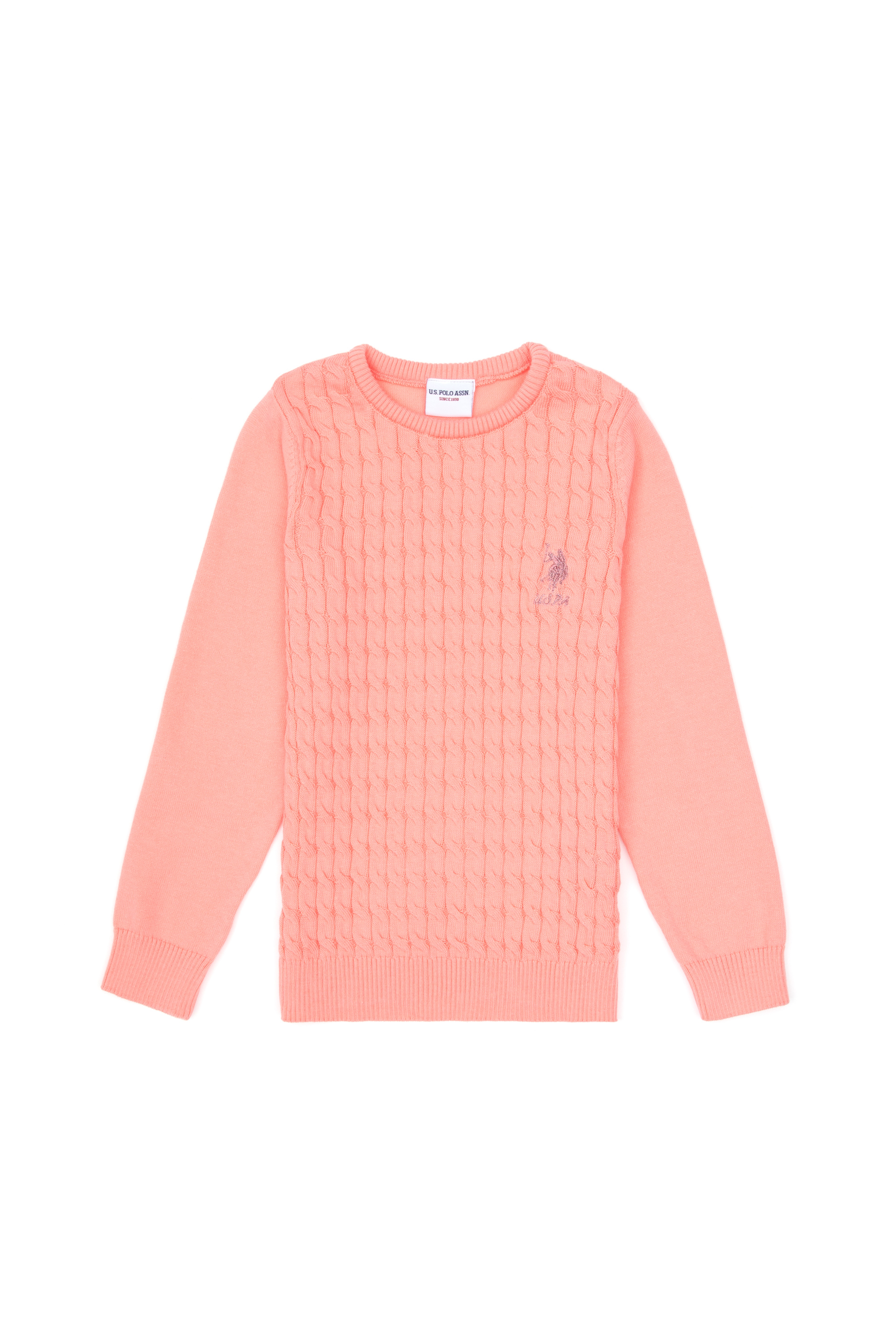 Kız Çocuk Neon Pembe Bisiklet Yaka Basic Kazak - Image 1